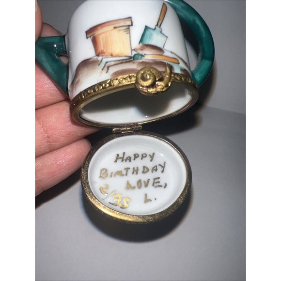 Limoges Peint Main Rochard Watering Can Trinket Box - Picture 5 of 5